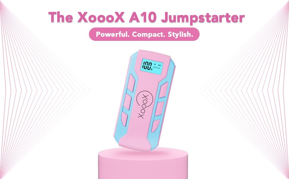 Pink Portable Car Battery Jump Starter Kit with Jumper Cables, USB/USB-C Devices