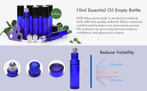 ULG 10ml Cobalt Blue Glass Essential Oil Roller Bottles + Stainless Steel Roller