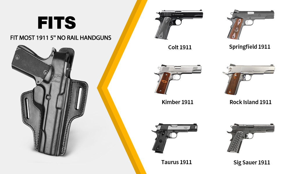 OWB Full Grain Leather Holster for Colt/Kimber/Springfield Most 1911 5'' No Rail