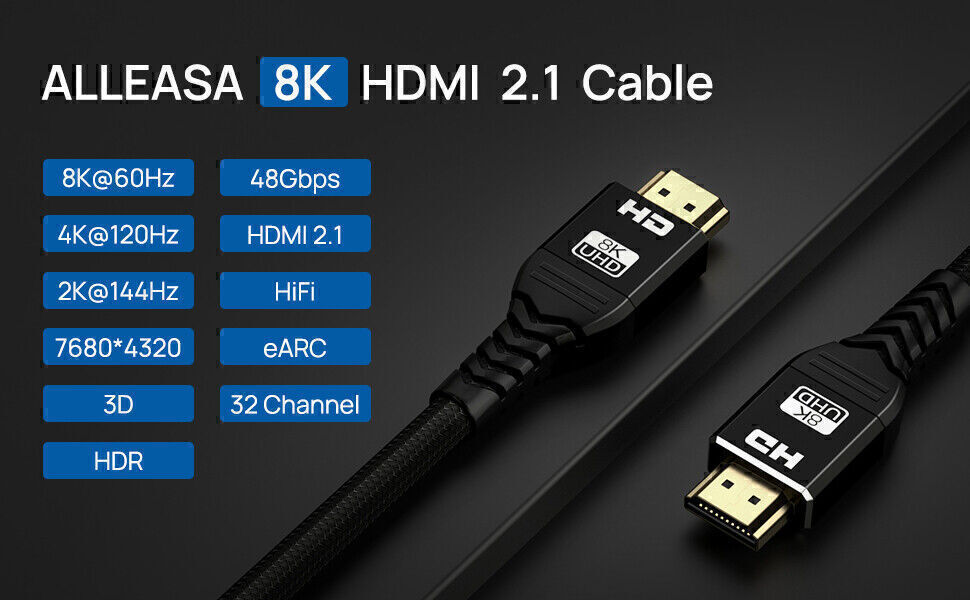 3-15ft 8K HDMI 2.1 UHD Cable HDTV 3D  HDR 120Hz 48Gbps Dolby HDCP 2.2 RGB 4:4:4