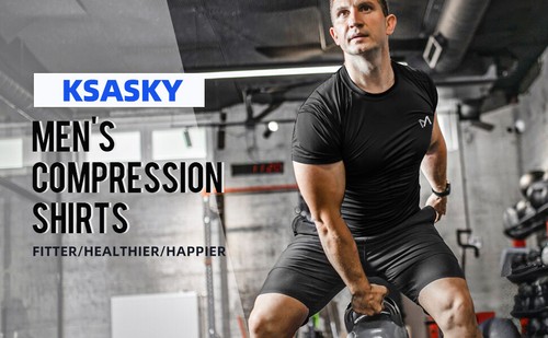 Men's UPF 50+ Swim Shirt slim Compression Shirts Short Sleeve Compression