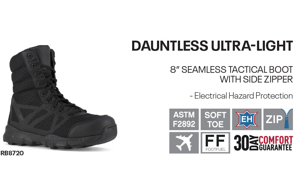REEBOK DAUNTLESS ULTRA-LIGHT 8" Side-Zip Black Tactical Boots RB8720 [ALL SIZES]