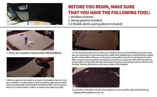 Headliner Fabric Automative Roof Lining DIY Replacement Repair Foam Backing