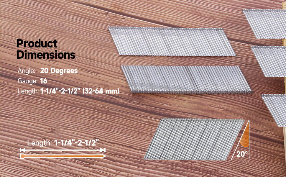 meite 16 Gauge 20 Degree Angled Finish Nails GAL. 1-1/2 to 2-1/2 Inch FN Type