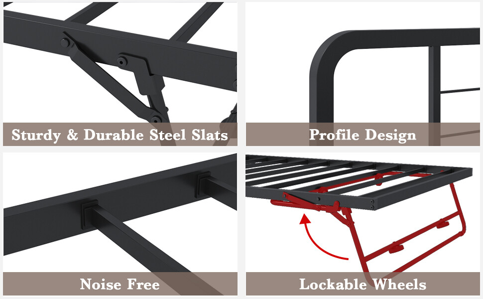 Twin Daybed Metal Bed Frame Heavy Duty Trundle Roll Out Sofa Bed TAUS Black