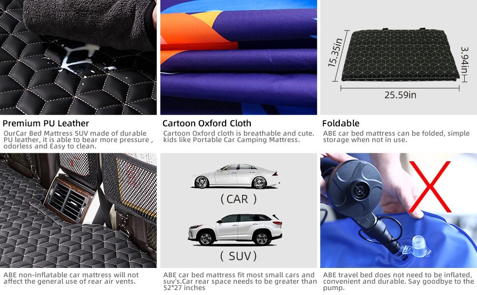 Non Inflatable Car Mattress Folding SUV Portable Camping  Sleeping Backseat Bed 