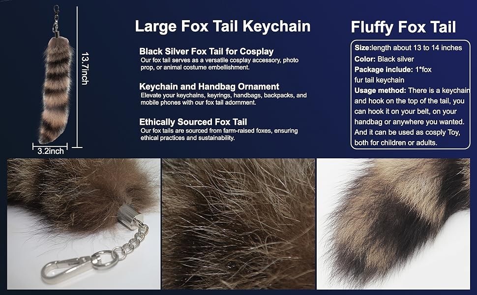 Fluffy Therian Raccoon Tail Keychain - Soft Raccoon Fur, Durable, Perfect for Co