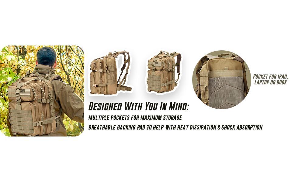 Tru Salute Militärrucksack 45L - Robuster Tactical Backpack Für Camping, Outdoor & 3-Tage-Touren | MOLLE System | Wasserdicht