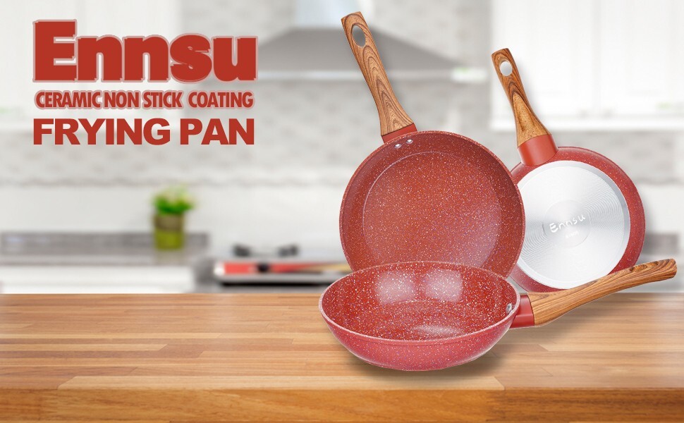 Kitchen 3 Piece Red Ceramic Grante 8" 10" 12 inch Nonstick Frying Pan Set