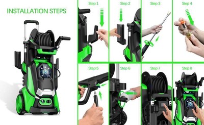 3800 PSI 2.8GPM Electric High Pressure Washer with 4 Nozzles and Hose Reel
