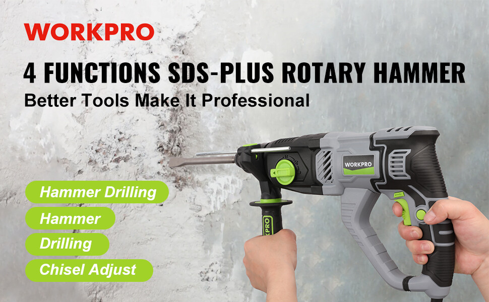 WORKPRO Premium 1-1/4 Inch SDS-Plus Rotary Hammer Drill, 7.5AMP