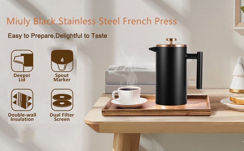 12oz Small French Press Coffee Maker with 2 Filers - Stainless Steel Insulated (