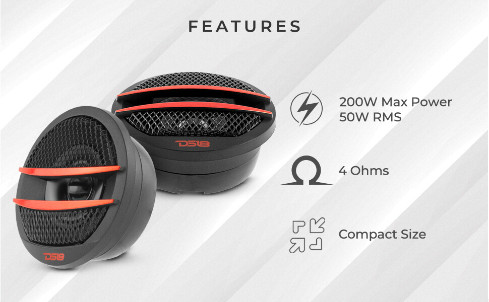 DS18 TX1S Car Audio 2" Super Tweeter Build In Crossover - 200 Watts Pair Red