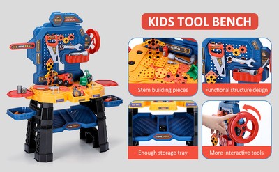 Kids Workbench Tool Child Pretend Play Set Toddler Work Bench Table Play Tools