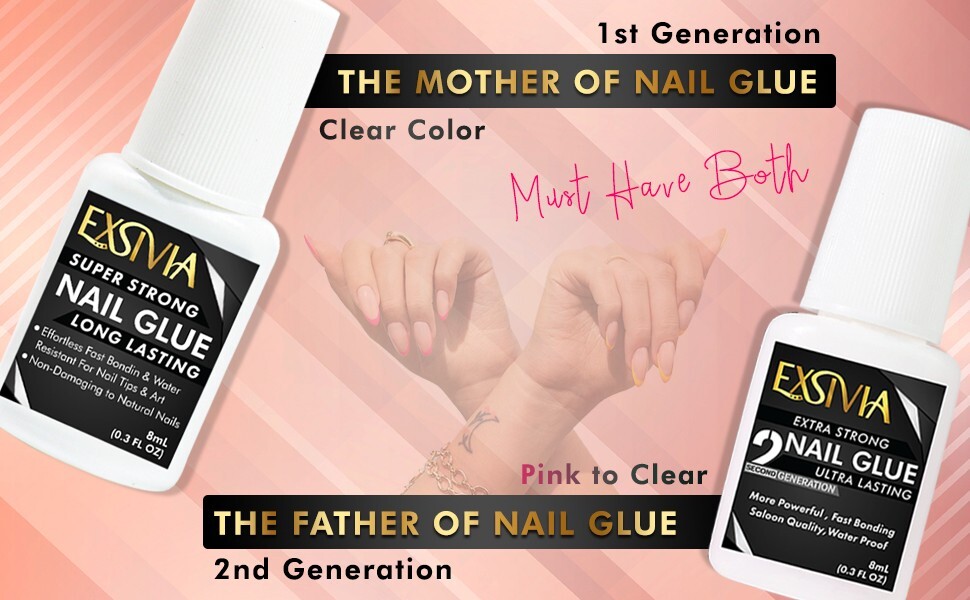EXSIVIA 2nd Generation Super Strong Nail Glue - Salon Quality, Extra Strength