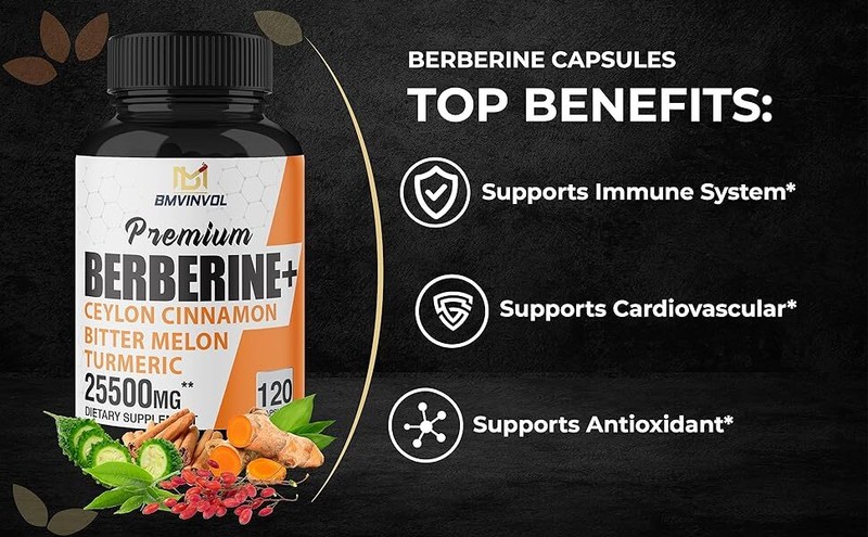 Berberine with Ceylon Cinnamon Turmeric Green Tea Bitter Melon 25500 mg 120 Caps