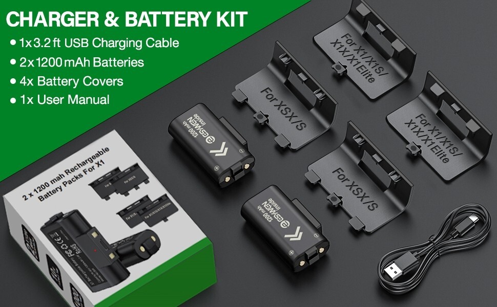 Rechargeable Battery Pack For XBox One X/S Series X/S Controller & Charger Cable