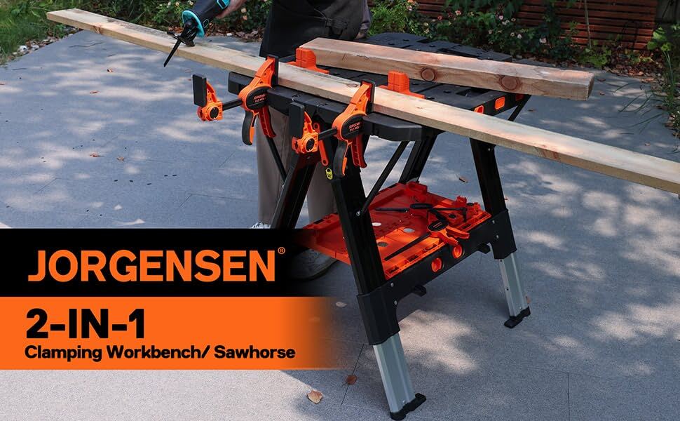 Pony 2-in-1 Work Bench Portable with 4pc Clamp 4pc Bench Dog, 2pc Safety Strap