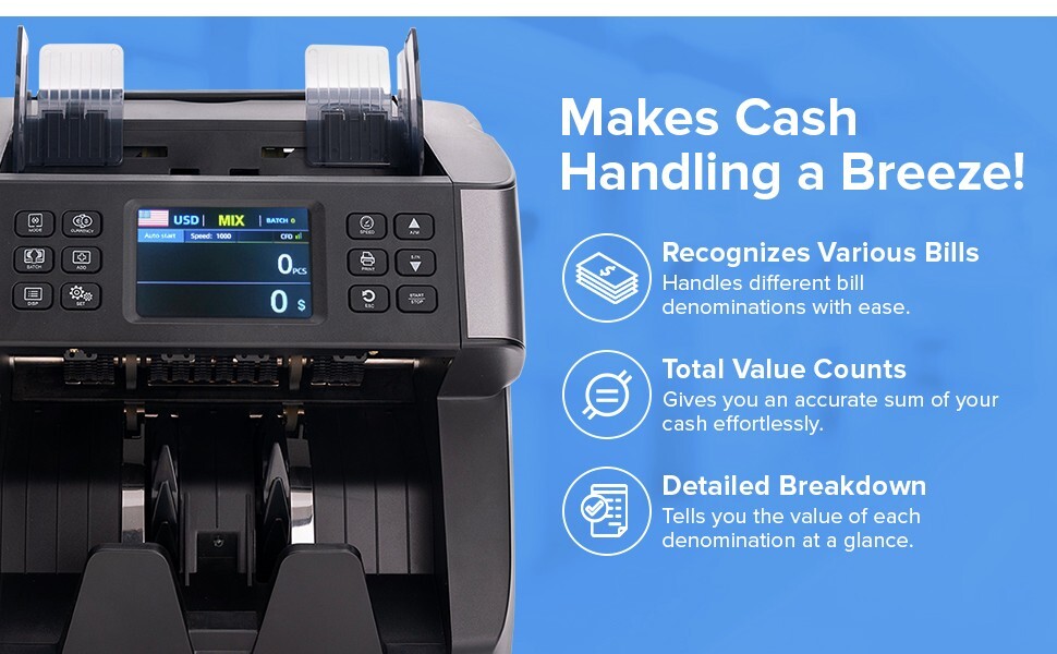 Money Bill Counter Machine Mixed Value Denomination Counting KHIPPUS Pro5500