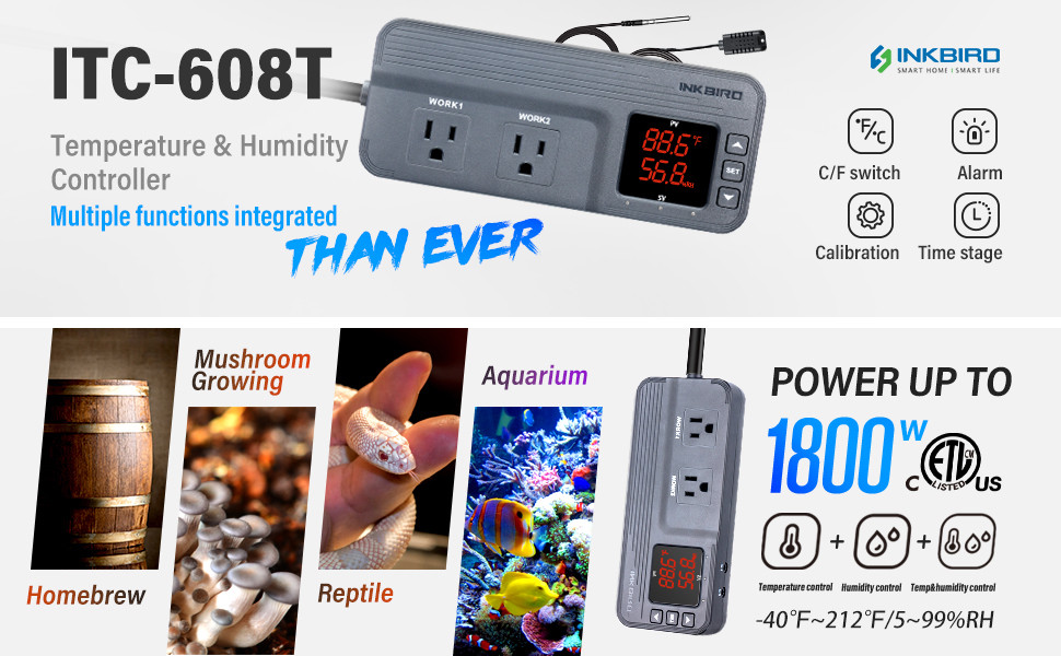 Inkbird 608T Digital Temperature Humidity Controller Greenhouse Grow