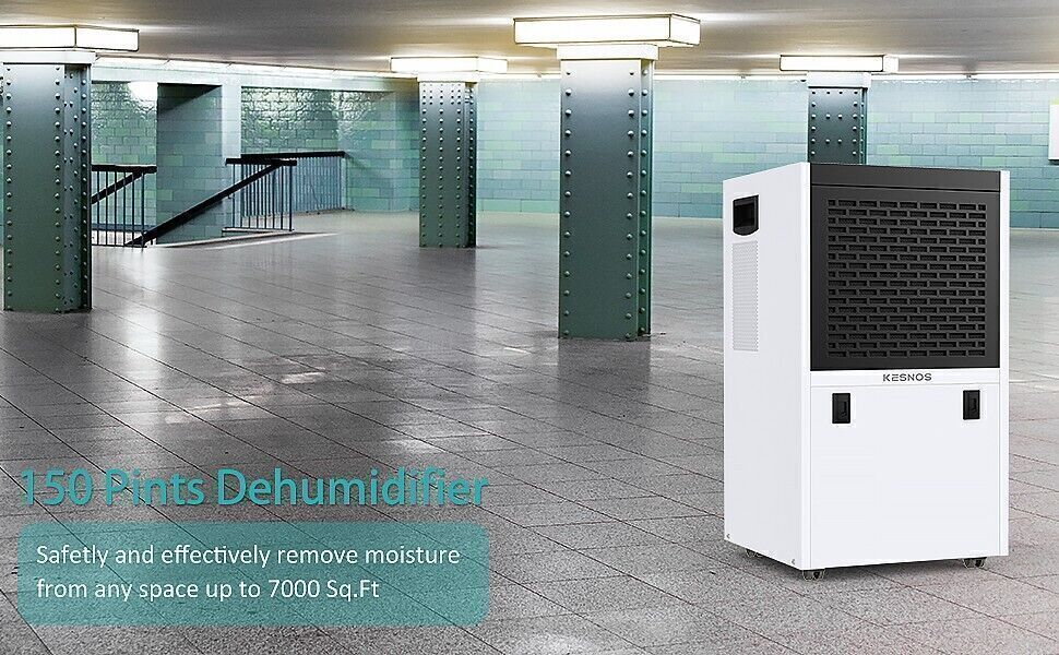 155 Pint 7500 Sq Ft Commercial Dehumidifier w/Digital Control Panel & 24hr Timer