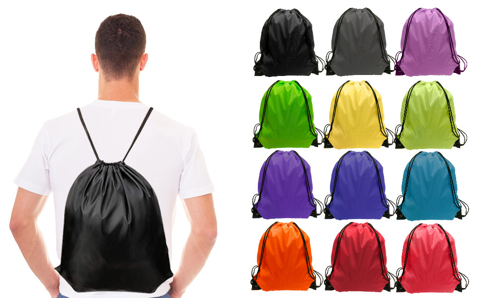 Drawstring Backpack Zippered Pocket Sport Gym Waterproof Cinch Sack Pack Bag