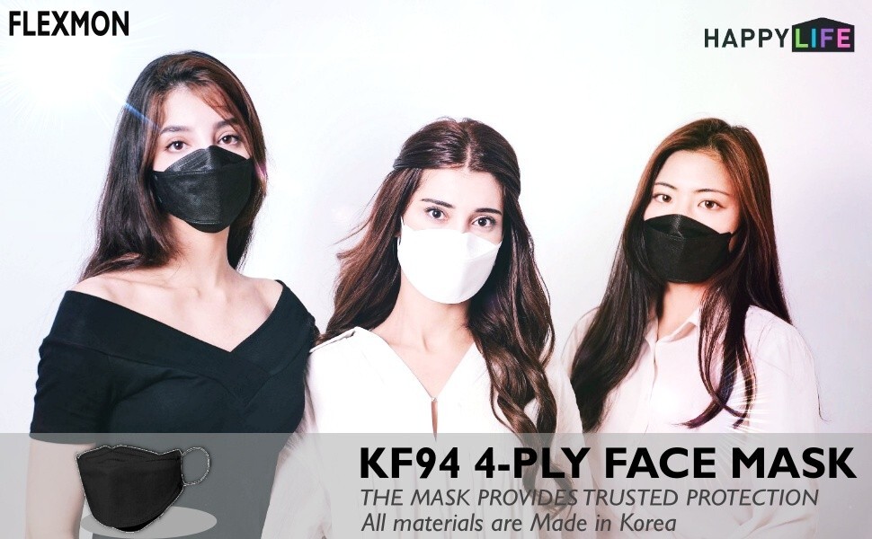 (Pack of 24) Happy Life, Good Day kf94 Black face mask Adult Size☆Made in Korea☆