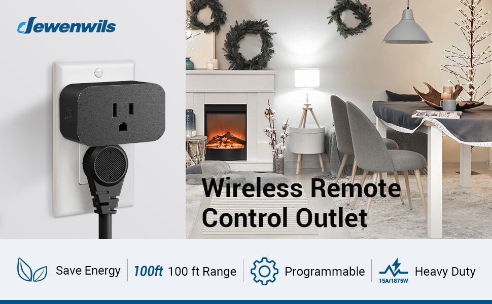 DEWENWILS Remote Control Outlet, Wireless Remote Light Switch 15A/1875W Black