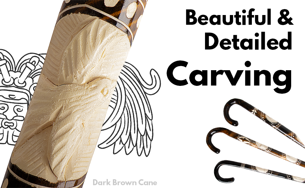 Hand Carved Wooden Cane Walking Stick Mexican Aztec Hand Painted Mexico ONE Cane