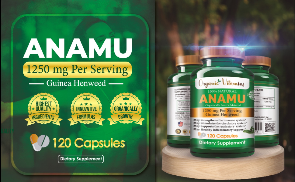 Anamu Natural Supplement. Detoxifier & Immune Support. 1250 mg. 120 cap organic
