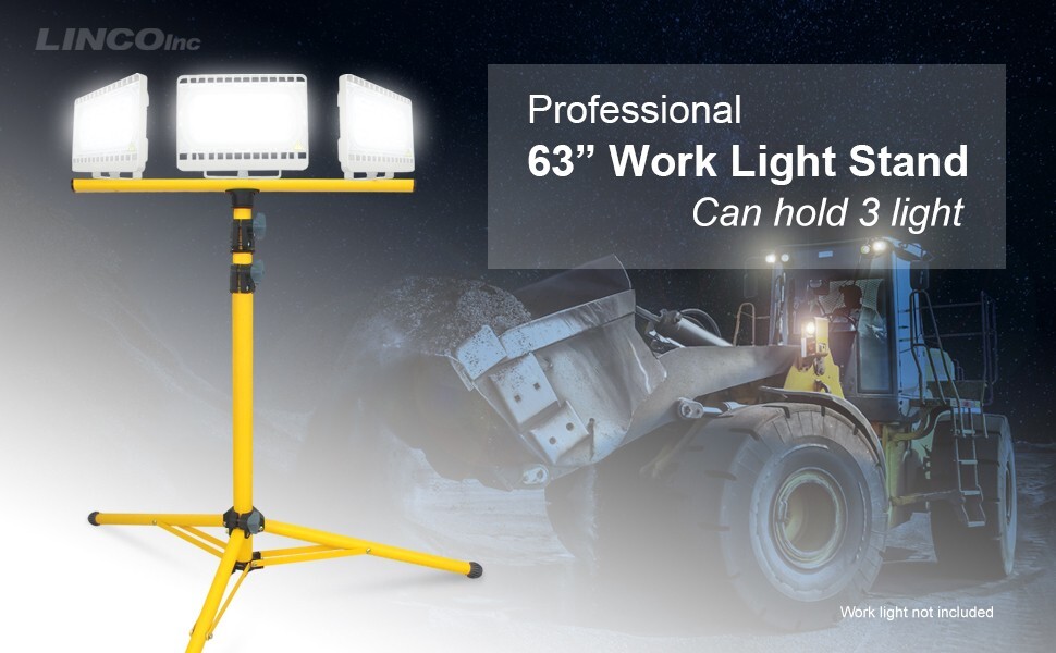 LINCO Tripod Stand LED Work Light Flood Light Heavy Duty Steel Stand Wide Base