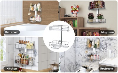 2-Pack Shower Caddy, Adhesive Shower Shelf, No Drilling Shower Organizer Movable