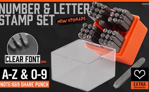 37PC Number and Letter Stamp Set 1/8" (3mm) Punch for Metal Wood Leather Plastic