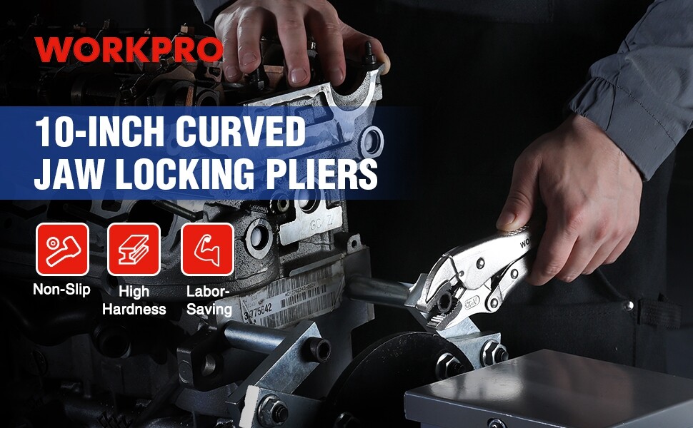 WORKPRO 10-inch Locking Plier Curved Jaw Vice Grips Plier Wire Cutter Vise Grips