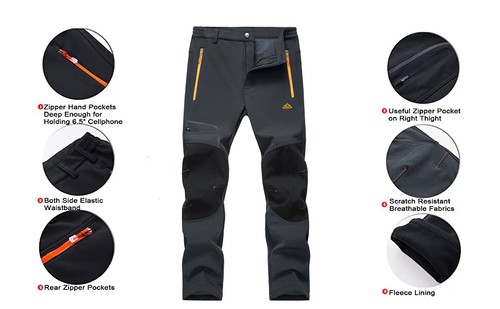 Men's Ski Snow Pants Waterproof Softshell Winter Insulated Cargo Work Trousers