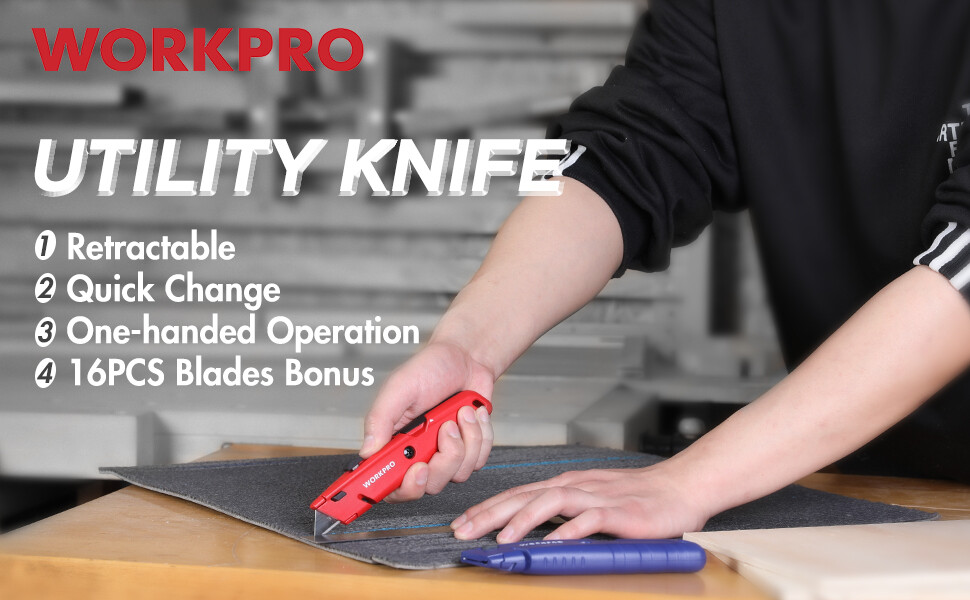 WORKPRO Premium Box Cutters Retractable Utility Knives 2PK 16 Extra SK5 Blades