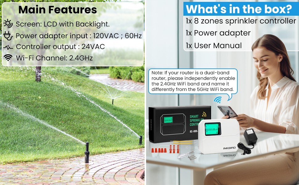Lawn Smart Sprinkler Controller Watering Timer 8 Stations WiFi Irrigation System