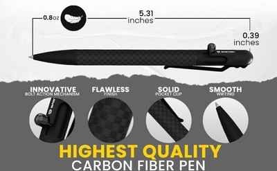 BASTION SLIM BOLT ACTION PEN Black Carbon Fiber Stainless Steel Ballpoint Pens