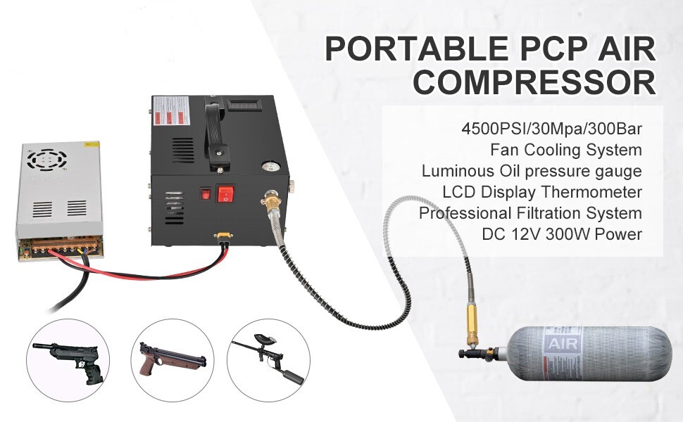 PCP Air Compressor Portable Manual-Stop Oil-free w/Built-in 