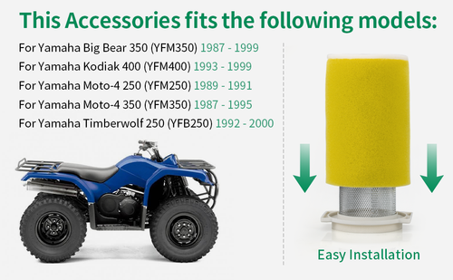 Air Filter & Guide & END CAP For Yamaha Kodiak 400 YFM400 YFM400FW 1993 - 1999