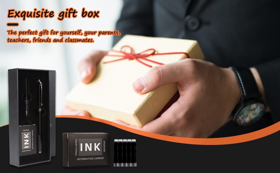 Luxury Fountain Pen FREE Leather Case Business Writing Gift Ink Black