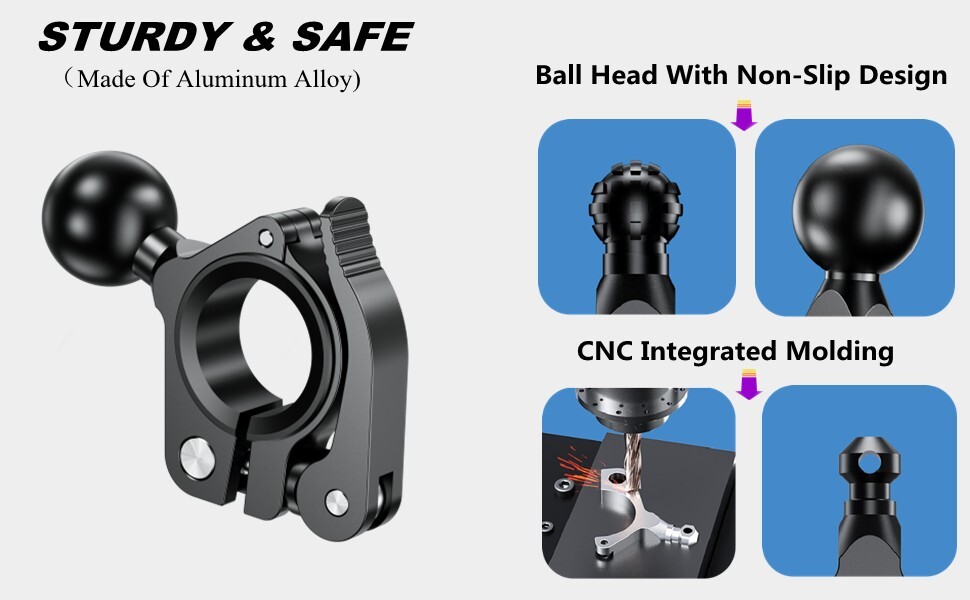 RAM  Ball Mount Base Alloy Handlebar Clamp Mount Base Suitable for Motorcycle