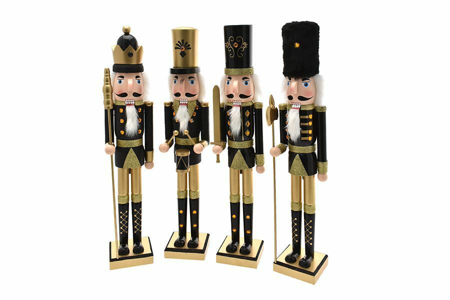 Schiaccianoci Soldatino 36cm Nero Oro Legno Natale Decorazione Negozi Casa dfh