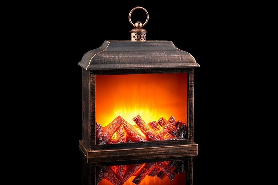 Lanterna Con Fuoco Led Camino 30x13x34cm Caminetto Decorativo Casa Inverno bal
