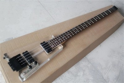 Hot Sale Headless Acrylic Body 4 String Electric Bass Guitar with Black Hardware