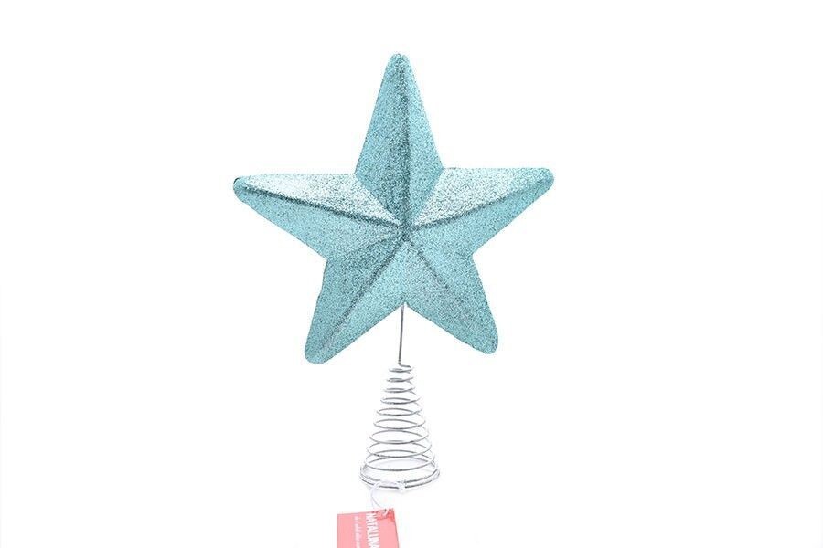 Puntale Albero Natale Stella Glitter Verde Tiffany Topper Decorazione 26cm dfh