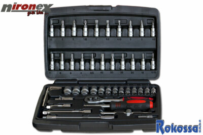 SONDERPOSTEN Steckschlüssel Satz 1/4 Knarrenkasten Ratsche - 46 teilig - Nironex