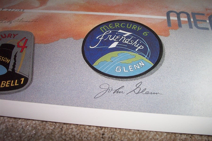 Mercury 7 Print Signed Shepard Glenn Cooper Artist Proof Astronauts Bishop