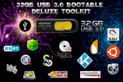 32GB USB 3.0 Bootable Deluxe Tech Tool Kit - 19+ OSes Repair Scan Test Clone
