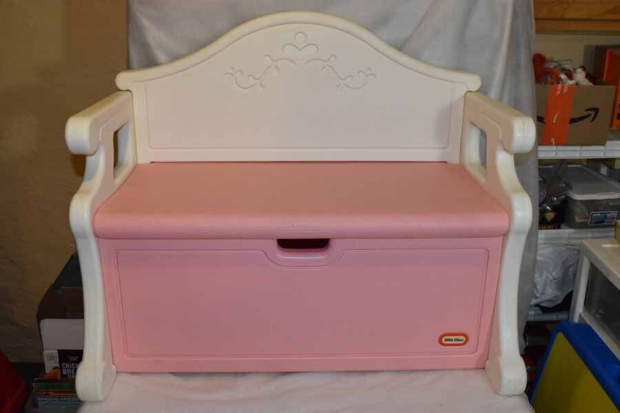 Vintage Pink White Little Tikes Tykes ToyBox Toy Box Bench Chest Victorian GUC